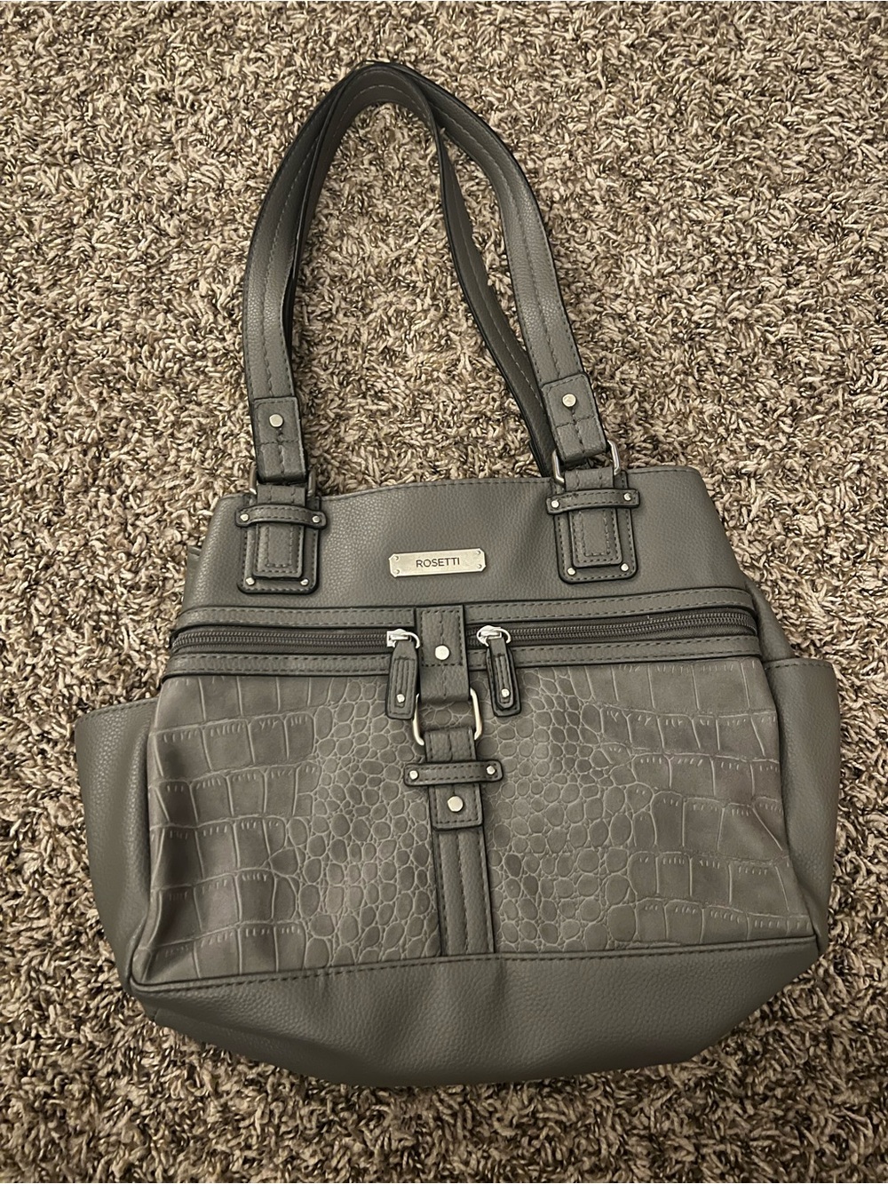 Rosetti Gray Croc-Embossed Faux Leather Midtown Satchel Shoulder Bag